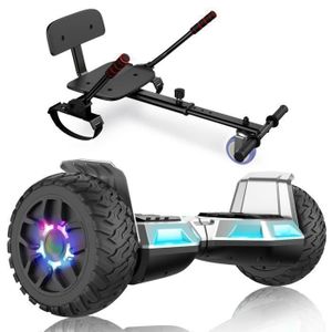 HOVERBOARD Hoverboard Tout Terrain Enfant avec Karting Ajustable,8.5 Pouces Hoverboard avec Bluetooth,Autonomie 10-15km - Argent