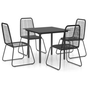 Ensemble table et chaise de jardin Ensemble à dîner de jardin - Rotin PVC Noir - Table verre acier 80x80x74cm - 4 chaises 54x59x91cm