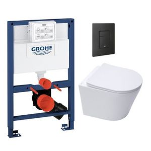 WC - TOILETTES Grohe Pack WC Bâti-support Rapid SL + WC Swiss Aqua Technologies Infinitio sans bride + Plaque Noir mat (RapidSL082-Infinitio-KF0)
