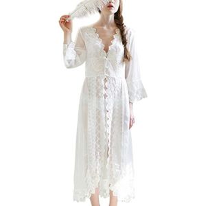 PYJAMA Pyjama Femme Blanc Longue en Mousseline en Dentelle Chemise de Nuit