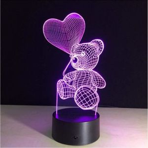 VEILLEUSE BÉBÉ Lampe de table ours en peluche pour animaux de bureau Veilleuses Smart Touch  Télécommande 7 Couleur 3D Led Illusion Lampe pour 269