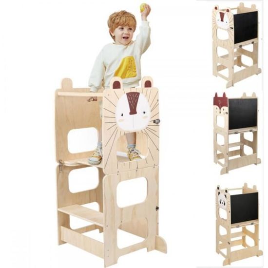 Tour D'Apprentissage Enfant COSTWAY Réglable Avec Tableau - Montessori Bois Gris 70kg