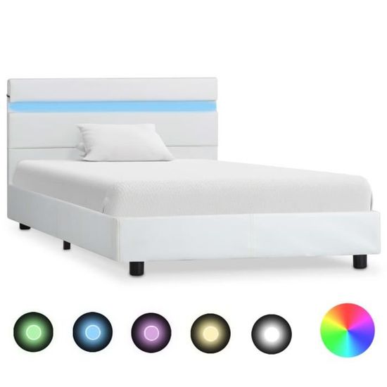 Cadre de lit enfant Simple Confortable Contemporain avec LED Blanc Similicuir 100 x 200 cm®UBEXEU® Structure de lit Solide