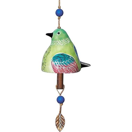 Carillon à Vent Métal Oiseaux Vert - 75cm, Pour Balcon, Jardin - Décoration Extérieure Apaisante