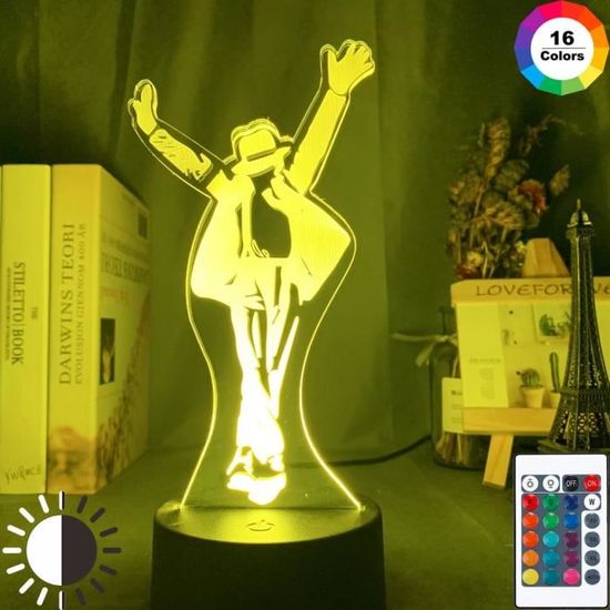 7 couleurs pas de télécommande - Lampe Led 3d à l'effigie de Michael Jackson Dancing, effet d'illusion de cou