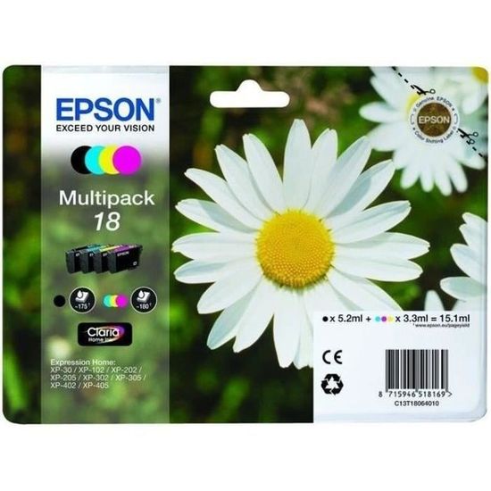 Cartouche d'encre EPSON Multipack T1806 - Pâquerette - Noir, Cyan, Magenta, Jaune