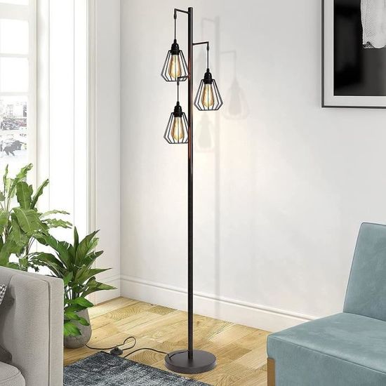 Lampadaire LED FIRVRE Orientable 3 En 1 - Lampe Bureau, Lampadaire Et à Pince - Métal Noir 170cm - Ampoule E27 Non Incluse
