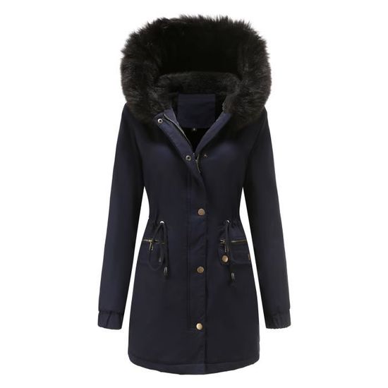 Manteau Femme Hiver Parka Peluche - Capuche Avec Col Fourrure Amovible - Chaud, Coupe-Vent - Tailles S à 5XL