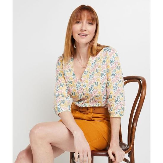 Chemise Manches Courtes Femme Grain De Malice - Tissu Maille Léger, Imprimé - Coupe Décontractée - 80% Matière Recyclée - 8