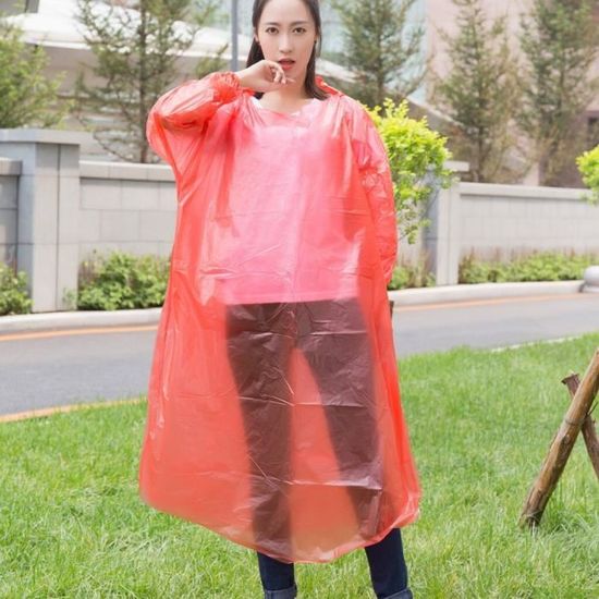 Pack 4 Ponchos Pluie Jetables Transparents – Imperméables, Capuche, Taille Universelle, Orange Fluo