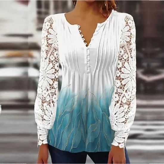 Chemisier femme Chemise ample a manches longues pour tenue RFIOEU Bleu Cdiscount Pret a Porter
