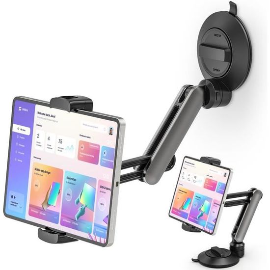 Support Tablette Bureau Réglable UTEBIT – Rotation 360°, Hauteur 42 Cm – Compatible IPad, IPhone, Tablettes 4"-13" – Noir