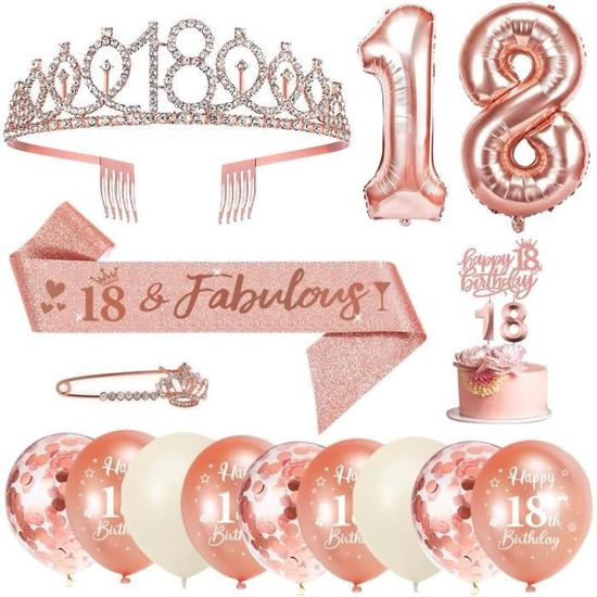 Pack Anniversaire 18 Ans Fille - Écharpe Et Couronne Or Rose Et Noir