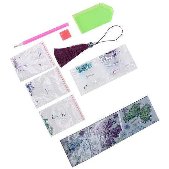Kit Broderie Diamant 3 Pièces Arbre Coloré - Marque-Page 5D Avec Gland Cuir