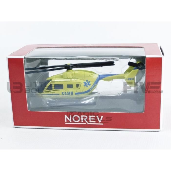 Voiture Miniature de Collection - NOREV 1/64 - HELICOPTER EC145 Le Dragon 67 Samu Medecin - 2011 - Yellow / Blue - 319211_HELJAUN