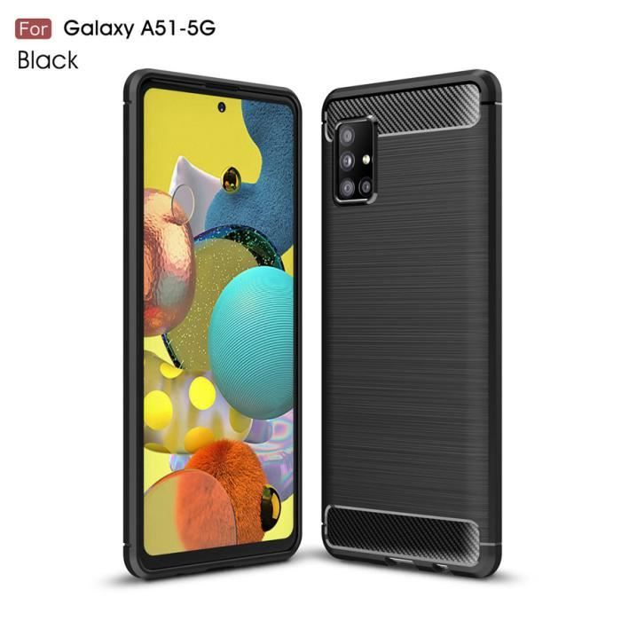 Housse Samsung Galaxy A51 (5G), Fibre de Carbone en Silicone Souple Légère Ultra-fin Anti-Rayures Etui Protection, Noir