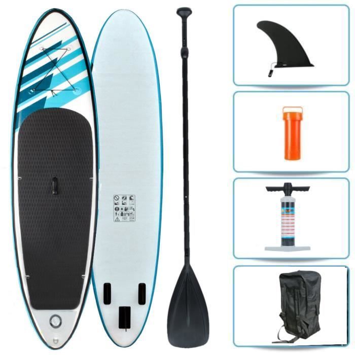 Stand Up Paddle Gonflable 320*76*15cm avec Pagaie Pompe Haute Pression Sac Kit de Réparation-Bleu