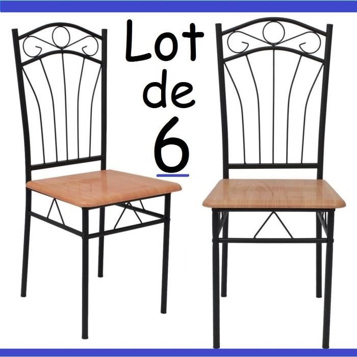 Lot de 6 Chaises en métal et bois Effet Fer forgé table à manger Cuisine Salon Design