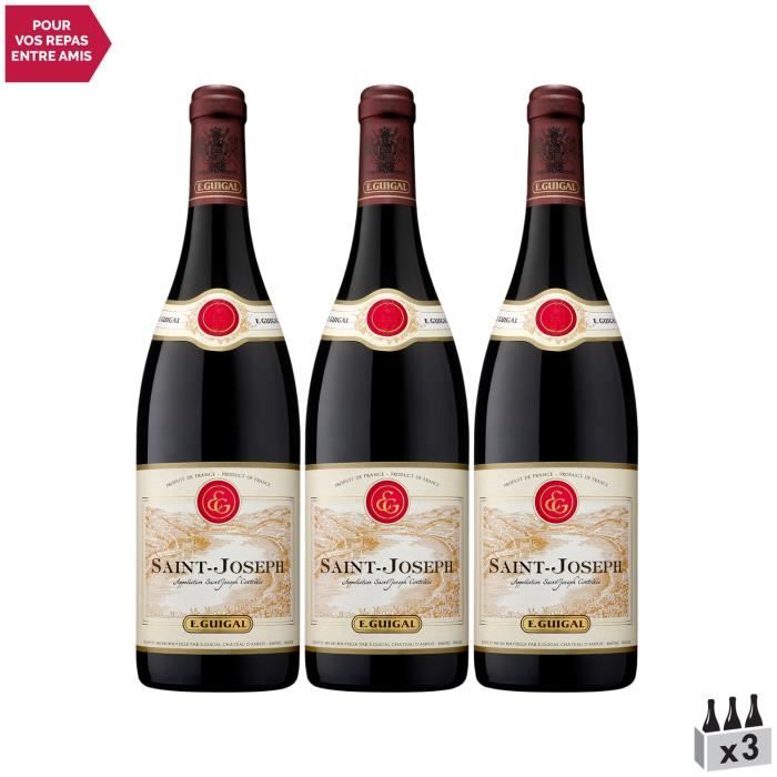 Saint-Joseph Rouge 2019 - Lot de 3x75cl - Maison Guigal - Vin AOC Rouge de la Vallée du Rhône - Cépage Syrah