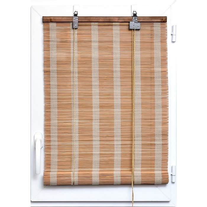 Store enrouleur bambou à baguettes 120x180cm Naturel/blanc