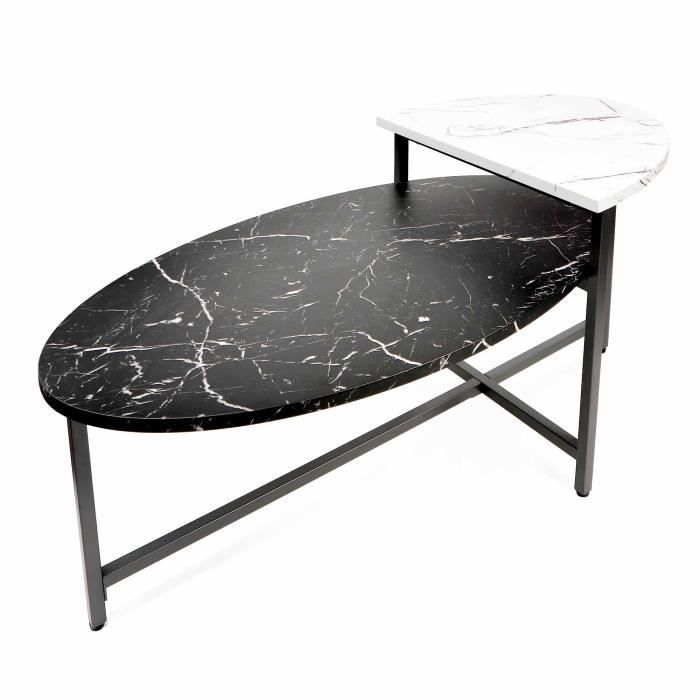 Table basse ovale avec double plateau en bois mdf imitation marbre LILIAN