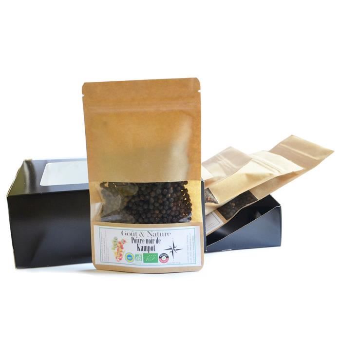 Coffret découverte 5 poivres en grain -grand cru-- culture biologique- Poivre de Kampot, Ceylan, Tanzanie, Kérala et Timut.250 gr