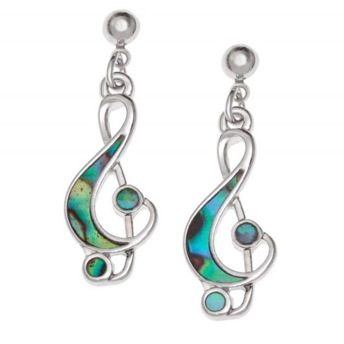 Tide Jewellery Incrusté Paua Coque Clé de Sol Musique Note Boucles D'Oreilles Goutte