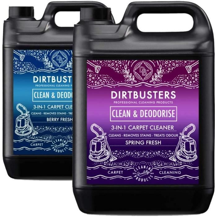 Dirtbusters Nettoyant Désodorisant Professionnel Concentré 3 en 1 pour Tapis/Tissus, Neutraliseur d’Odeur, Parfum Baies & Printemps