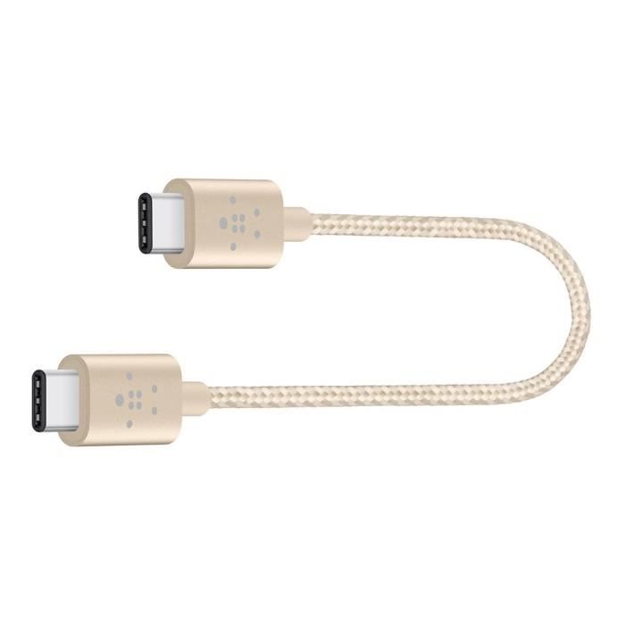 BELKIN Câble de charge avec connecteur USB C 2.0 / 3.A / 60W / 15 CM / 4K - Or métallique