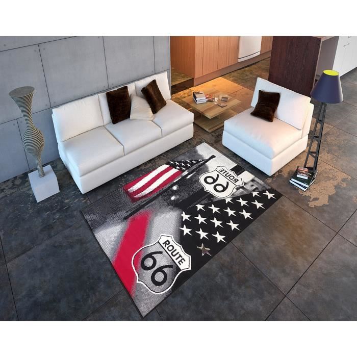 Tapis salon ROUTE 66 USA gris DEBONSOL - 120x170cm
