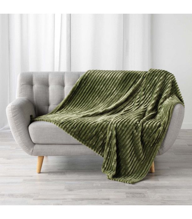 PLAID 180 x 220 CM FLANELLE JACQUARD UNI KALIE KAKI