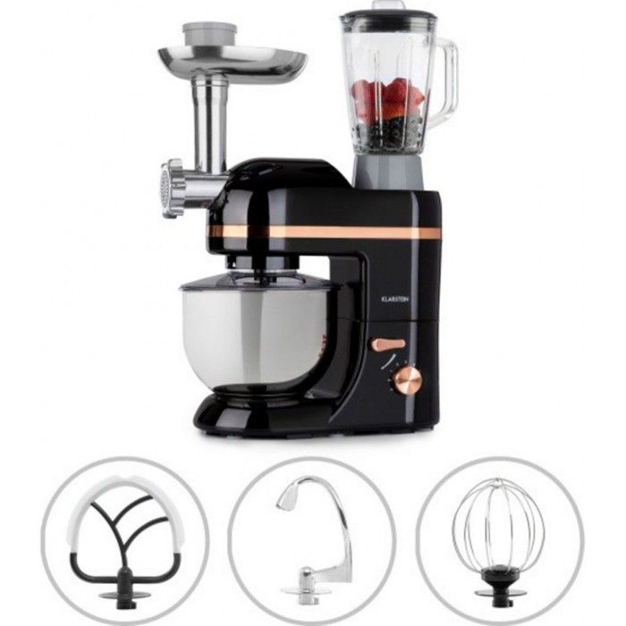 Robot pâtissier - Klarstein - Robot cuisine - Klarstein Lucia Elegance - Robot multifonction - Mixeur - Hachoir - 1300W - Noir