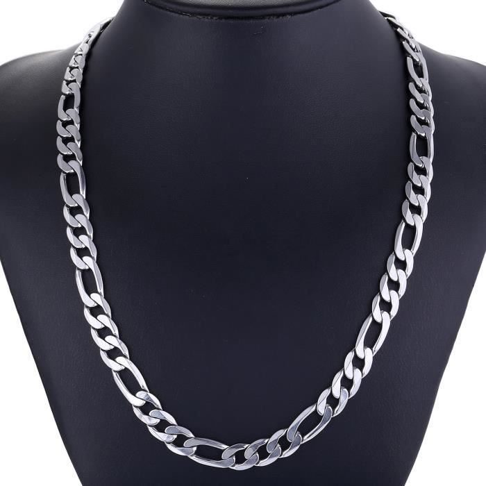 9mm large Hommes garçons chaîne Collier poinçonné maille figaro lien Longueur optionnel Couleur Argent