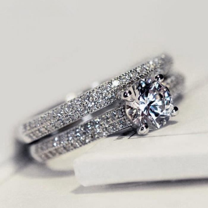 Platine ou Plaqué Or Argent Sterling Infinite Elements Zirconia Antique 2pcs Bague Ensemble Taille 57