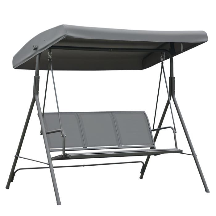 Balancelle de jardin 3 places grand confort toit imperméabilisé inclinaison réglable assise et dossier ergonomique 1,78L x 1,11l x