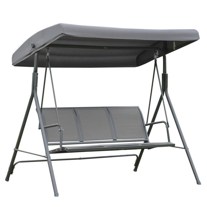 Outsunny Balancelle de Jardin 3 Places Grand Confort Toit Inclinaison réglable Assise et Dossier Ergonomique Acier textilène Gris
