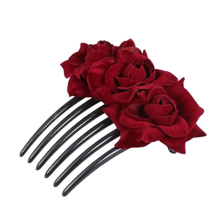 1 pc Rose Peigne Simulation Floral Insertion Chapeaux pour Femmes Filles (Vin Rouge) BROSSE MANUELLE - PEIGNE