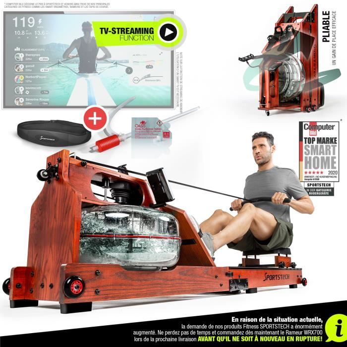 Rameur à eau de qualité avec fonction de pliage brevetée WRX700 + App