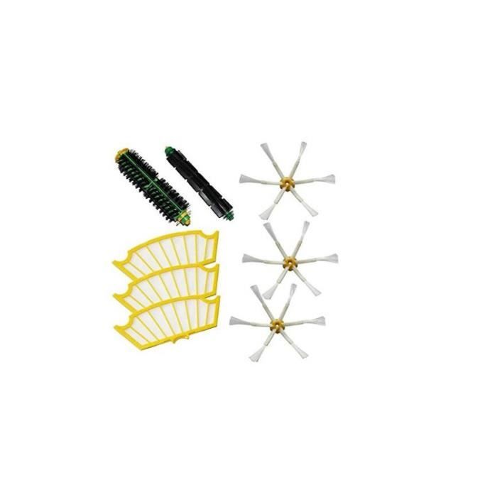 STOEX®Kit brosses centrales compatibles pour iRobot Roomba + 3 filtres + 3 brosses latérales à 6 bras Série 500 510 520 521 530 5...