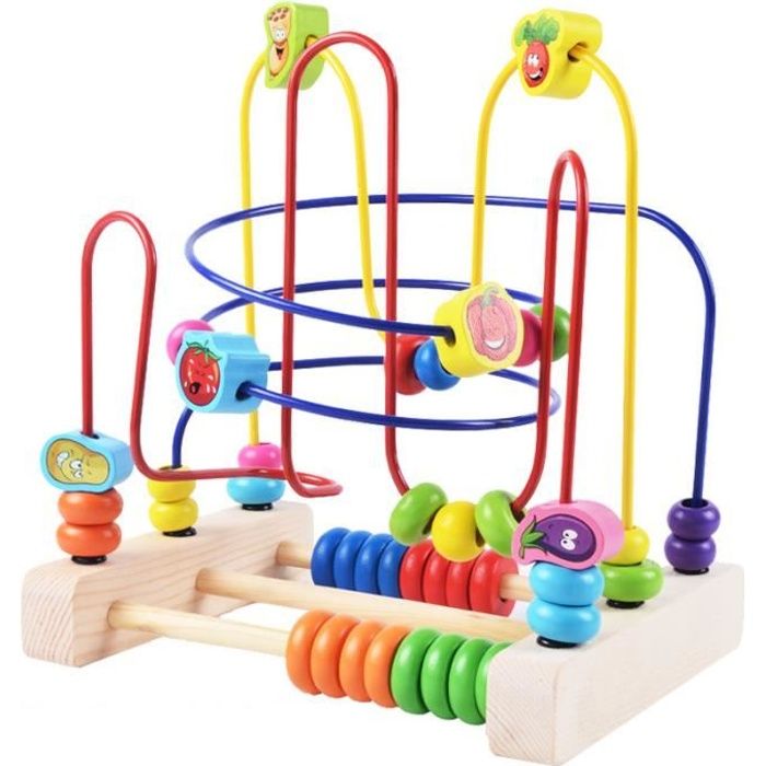 Circuit à Boule Enfant Boulier Montessori en Bois Jeux de Labyrinthe légumes Perles Jouet Creatif Cadeau d'anniversaire Noël Fête