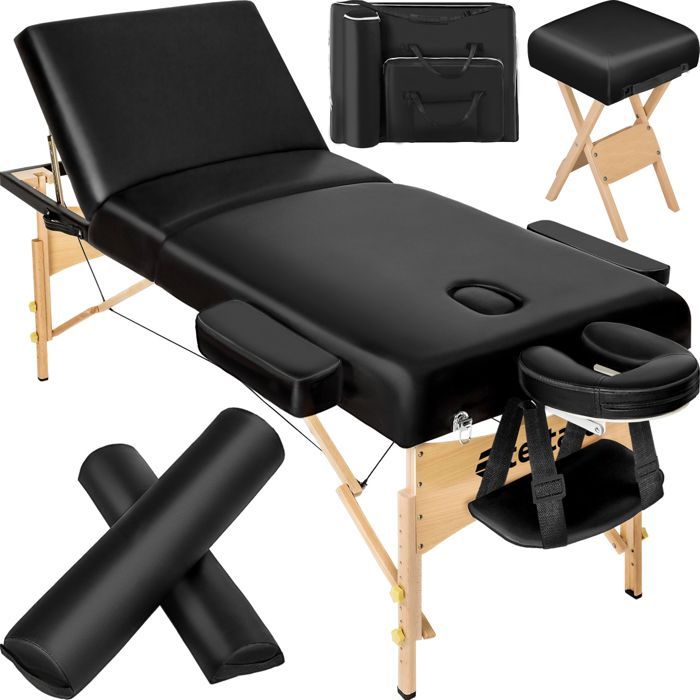 Tectake Table De Massage Pliante 3 Zones 13 Cm Depaisseur Noir 