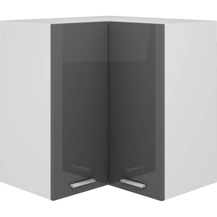 unique armoire d'angle suspendue,commode meuble haut de cuisine gris brillant 57x57x60 cm aggloméré 61181