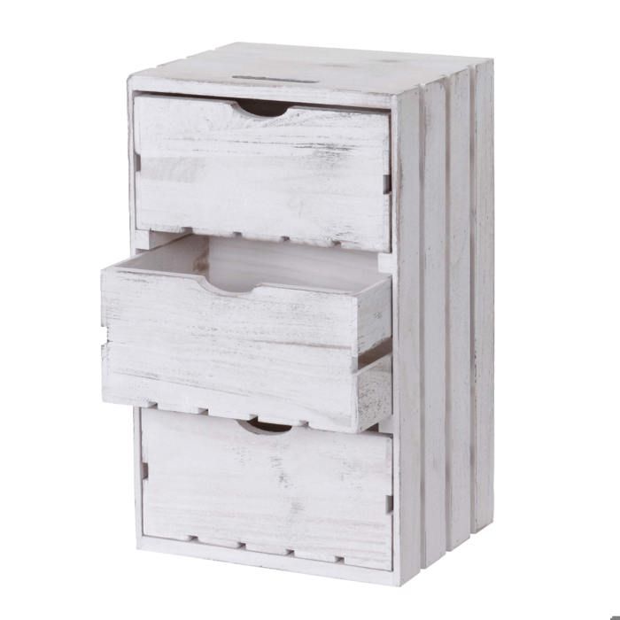 coode petit meuble de rangement en bois style vintage 3 tiroirs 53 par 32 par 26 bois blanc