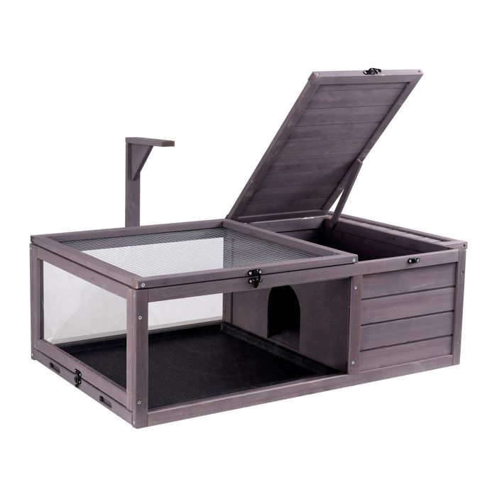Maison en Bois pour Tortues-VEVOR-Cage pour Petits Animaux-2 Pièces-avec Support d'éclairage