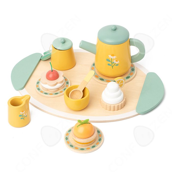 Quiodok Service à Thé En Bois Pour Enfants – Dinette 19 Pièces – Jeu De Rôle Tea Party – Cadeau 3-5 Ans