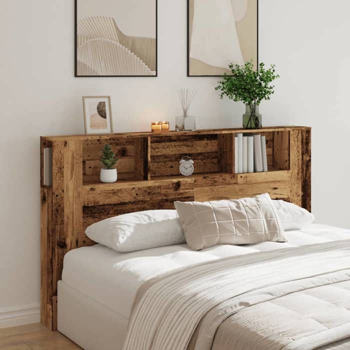 Armoire de tête de lit - Panneau avec Rangement - vieux bois 180x185x1025 cm(819447)ZLH