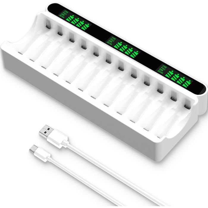 Chargeur De Piles IMREN 12 Slots Indépendants Avec Écran LCD - Compatible AA AAA NiMH NiCD