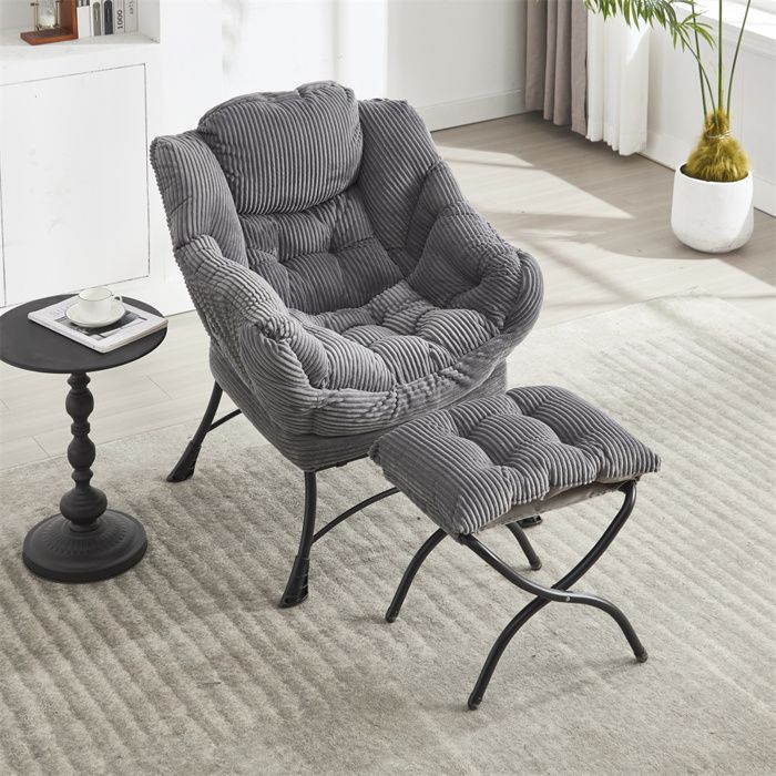 Fauteuil Salon avec Repose-pieds Fauteuil Relax avec Accoudoirs et Pochette Latérale Chaise de Salon Moderne Rembourrée Gris