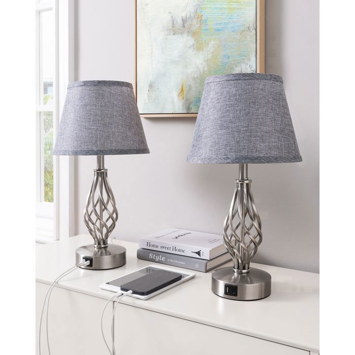 Lampe de chevet - EDISHINE - KL-T090 - Ports USB-A/C - Tactile dimmable 3 niveaux - Abat-jour lin gris