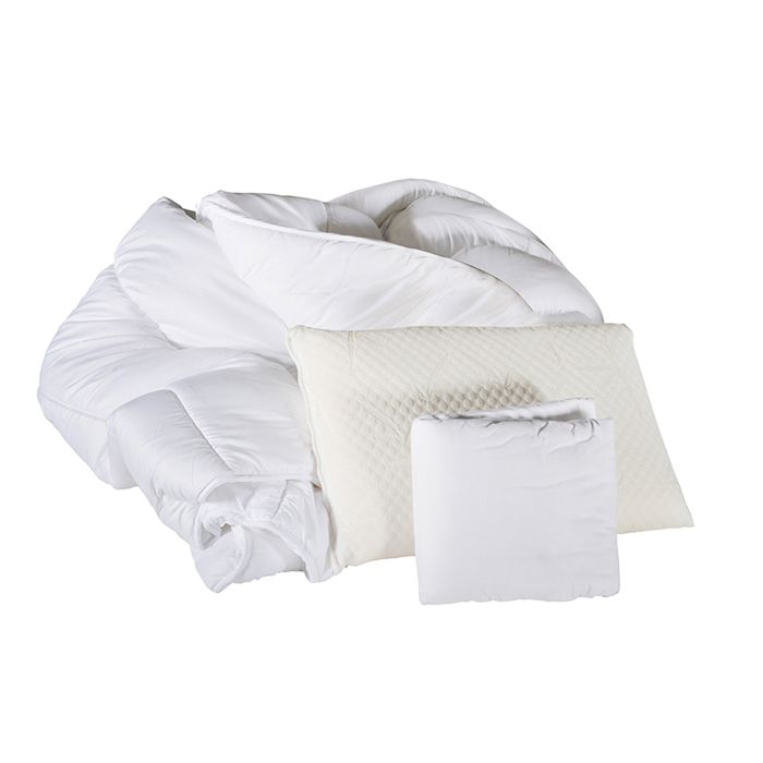 Pack complet literie : Oreiller(s) + Protège-Matelas + Couette Blanc 160x200 cm Pack complet literie : Oreiller(s) + Protège-Matelas + Couette Blanc 160x200 cm